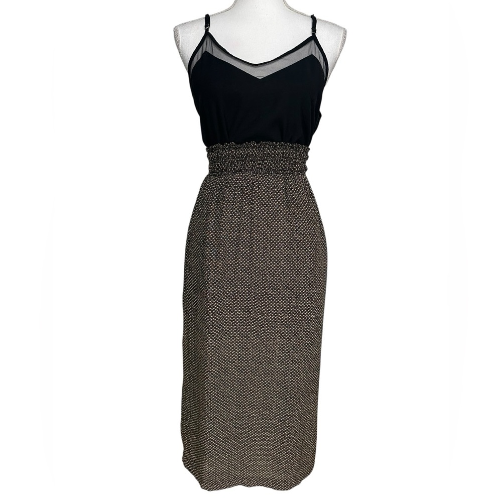 LAURA KIEFFER / Black & Tan Pattern Midi Pencil Skirt / Small / Emo Office Goth
